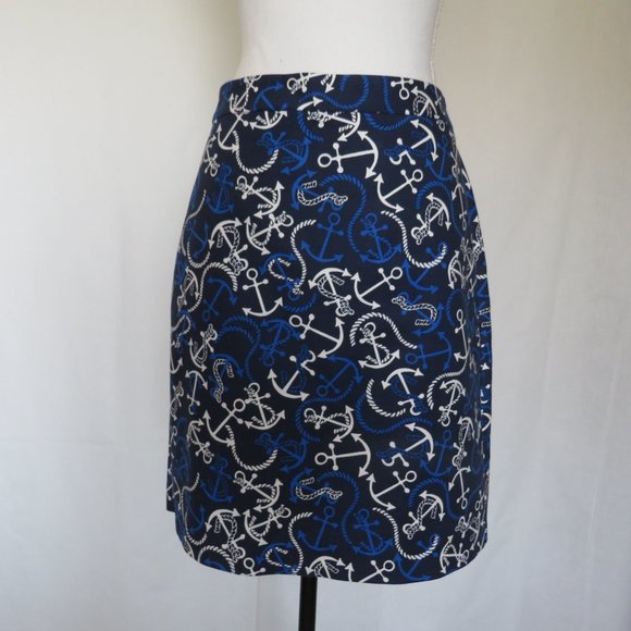Banana Republic Sea Anchor Rope Symbols Women’s Blue Skirt Size 12 - Picture 1 of 11
